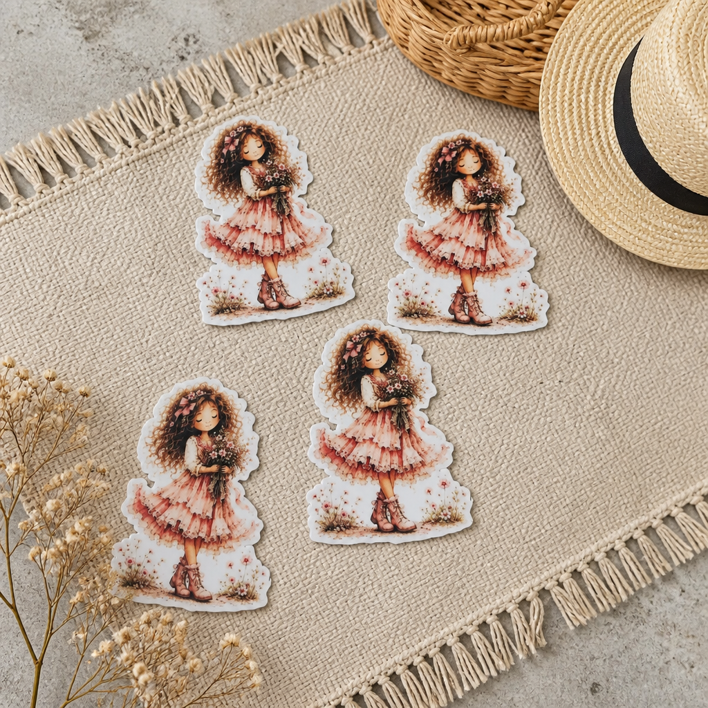 Boho Girl Floral Magnet Pack | Curly Hair Cottagecore Magnets